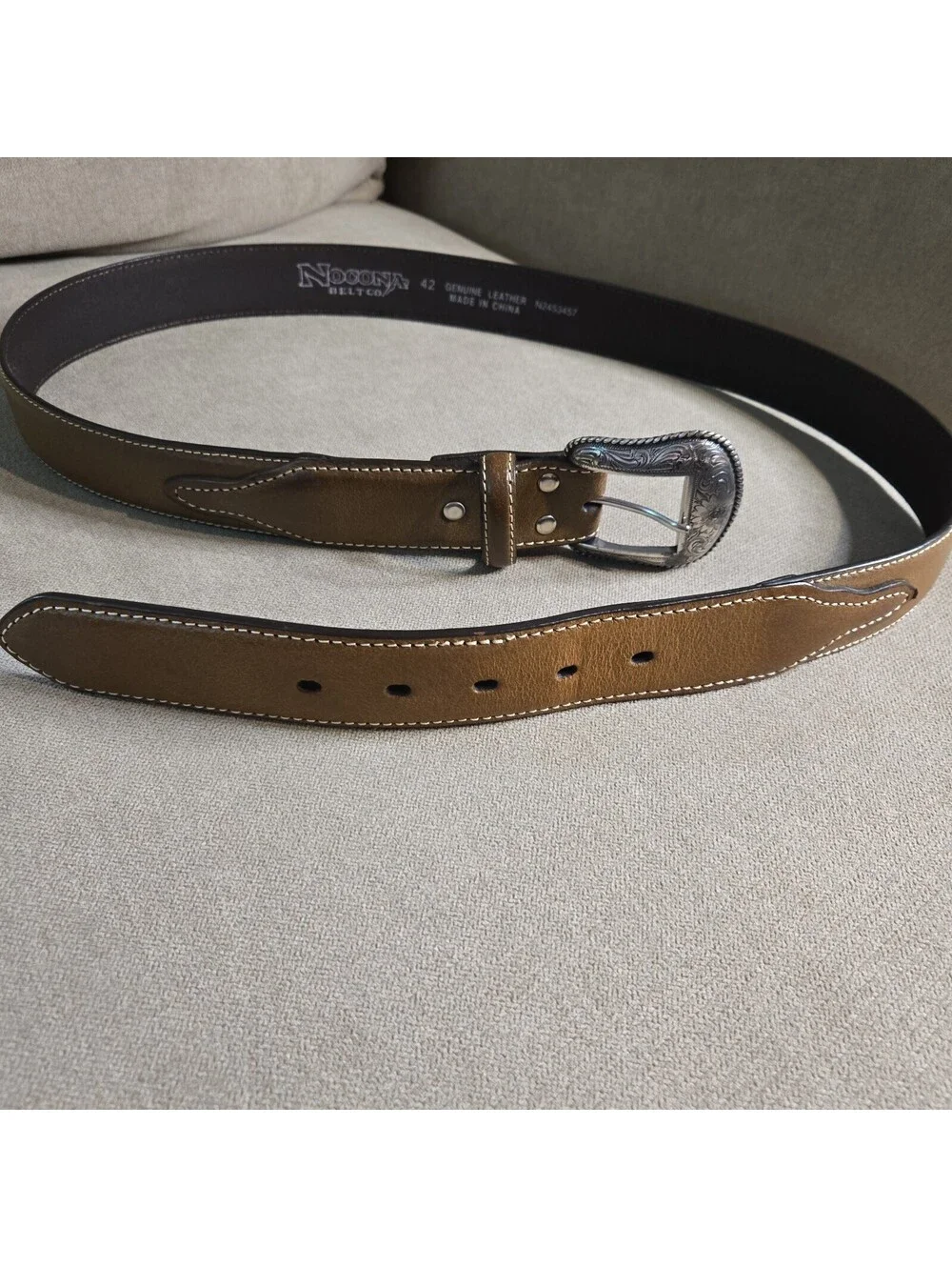 Nocona Men's Western Belt Brown Size 42 Genuine Leather Silver Buckle Adjustable